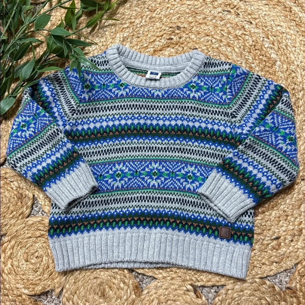Janie and Jack Boy Fair Isle Crew Sweater. 12-18mo